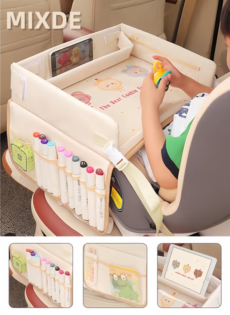 ميكسد صينية سفر للأطفال للسيارة، صينية مقعد السيارة، ضرورية لرحلات الطريق، طاولة للمقعد مزودة بجيوب شبكية، منظم مكتب للسيارة، إكسسوارات السيارة، قابلة للطي ومضادة للماء - Image 1